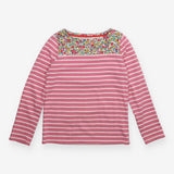T-Shirt Long Sleeve Pink Stripe with Floral Neckli