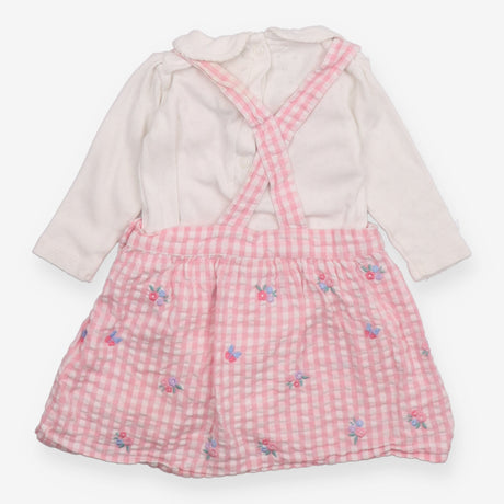 Outfit White pointelle LS bodysuit pink gingham sk