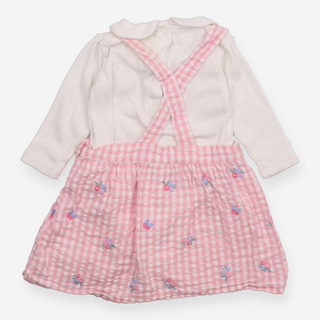 Outfit White pointelle LS bodysuit pink gingham sk