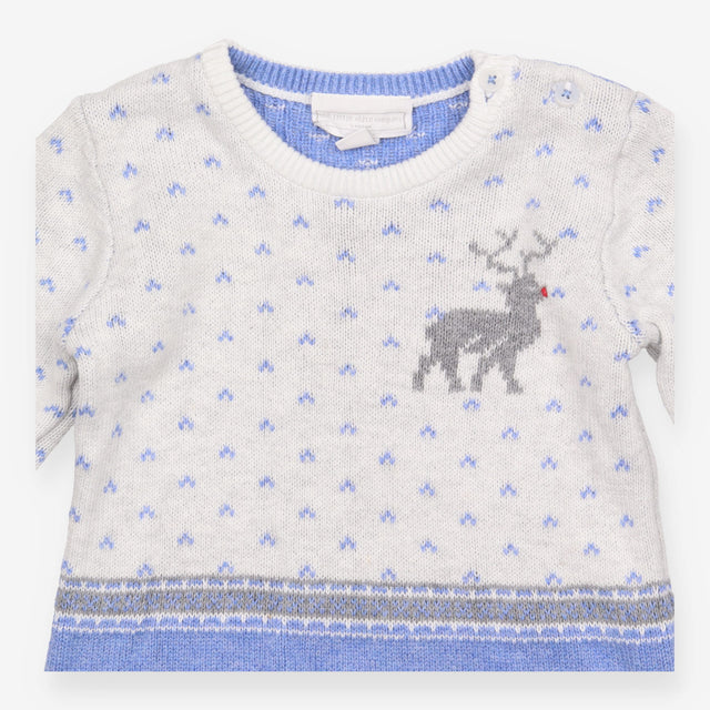 Romper Knit Blue And Grey Rudolph