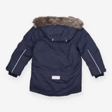 Parka navy blue fur hood grey fur lining
