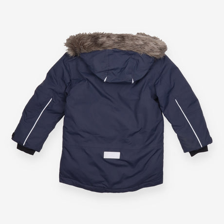 Parka navy blue fur hood grey fur lining