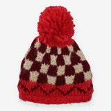 Knitted Winter Bobbled Hat red, Purple and Cream