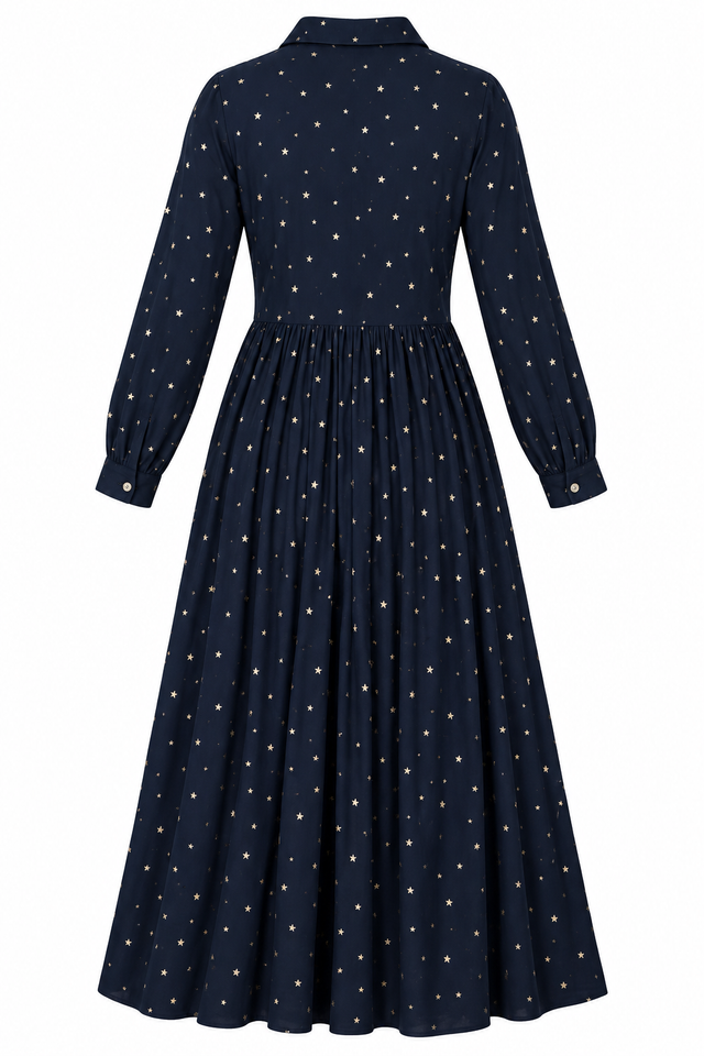 Shirt Dress Navy with Gold Star Print