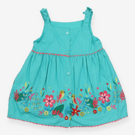 Jersey Summer Dress Green with Embroidered Flowers