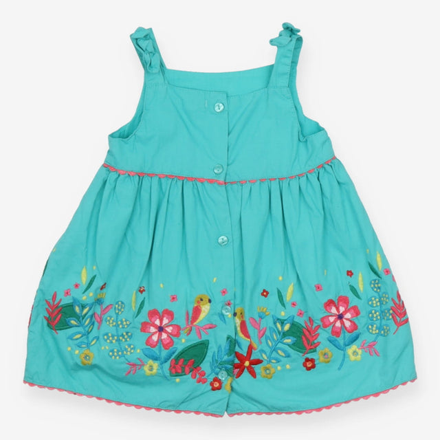 Jersey Summer Dress Green with Embroidered Flowers
