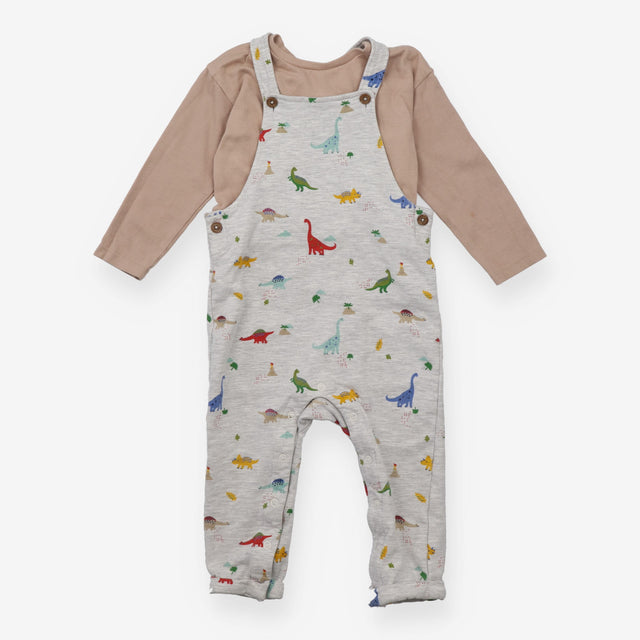 Grey Dinosaur Dungarees and Long Sleeve 