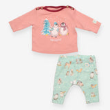 Tee Shirt Pink and leggings blue with Penguins Set