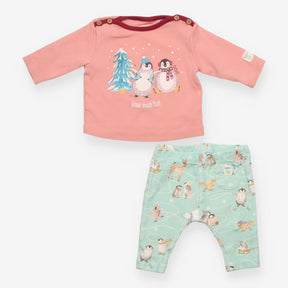 Tee Shirt Pink and leggings blue with Penguins Set