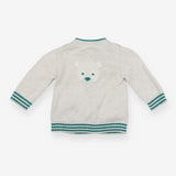 Grey and Teal Knit Bomber Bear Face