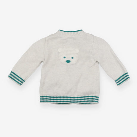 Grey and Teal Knit Bomber Bear Face
