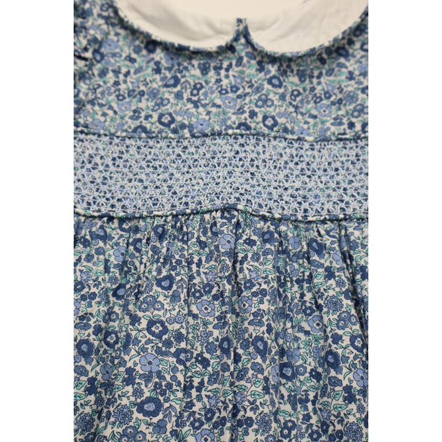 Short Sleeved smocked blue ditsy dress