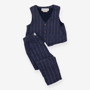 Heirloom Waistcoat and Trouser Blue and Brown 