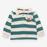 Polo T-shirt long sleeved green and white striped