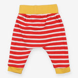 Cuffed leggings red and white stripe yellow band