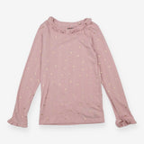 Tee LS pink frill collar gold stars