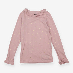 Tee LS pink frill collar gold stars