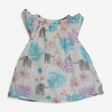 Dress White Woven Elephants & Flowers