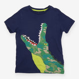 Navy t-shirt with camo crocodile