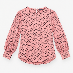 Blouse Pink Black Star Print Long Sleeve