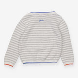 Grey Striped Rabbit Knit Sweater 