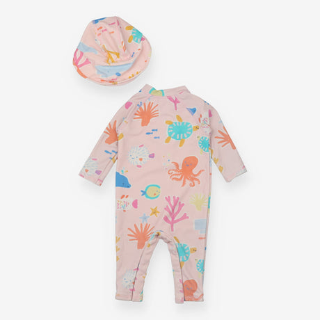 Full swimsuit pink under the sea and hat