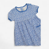 Blue Floral Jersey Dress with Blue Trim