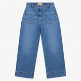 High Waist Patch Pocket Straight Leg Jeans Mid Blu