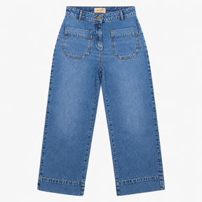 High Waist Patch Pocket Straight Leg Jeans Mid Blu