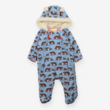 Pramsuit Blue Bears Red Stripe Lined