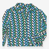 Shirt Dress Blue Green Geometric Print Midi