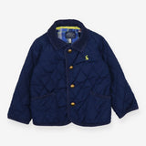Quilted coat navy blue yellow blue check lining