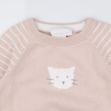 Sweater knit pink striped sleeve cat
