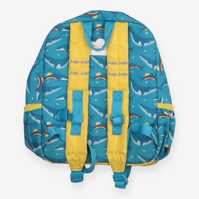 Backpack blue and yellow whales 