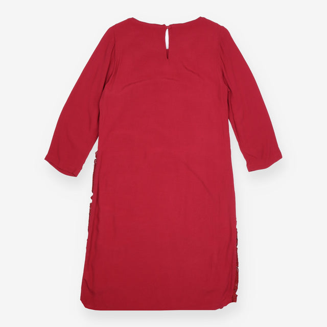 Shift Dress Rich Red Floral Lace Long Sleeve Knee 