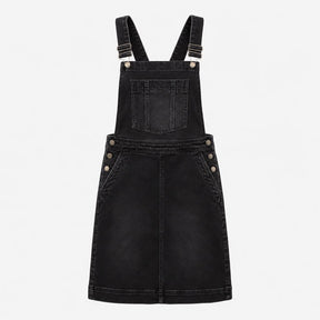 Dungaree Dress Black Denim Wash Pocket Bib