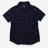 Shirt Short Sleeved Navy Dinosaur Appliques