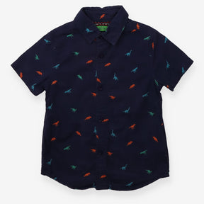 Shirt Short Sleeved Navy Dinosaur Appliques