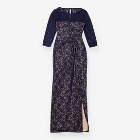 Coast Navy Blue Lace Nude Lined Draped Maxi Dress