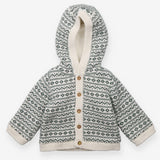 Hooded Cardigan White with Green pattern and Faux 