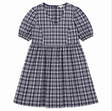 Navy & White Check Puff Sleeve V-Neck Midi Dress