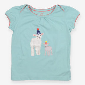 T-Shirt Green Party Lambs Applique