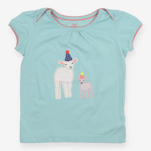 T-Shirt Green Party Lambs Applique