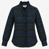 Shirt Blue Green Tartan Check Cotton Ruffle Trim
