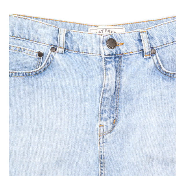 Denim Mini Skirt Light Blue Frayed Hem