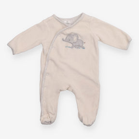 Sleepsuit cream velour grey elephant