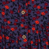 Dark denim dress with red and orange flowers