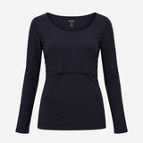 Navy Blue Viscose Stretch Scoop Neck Long Sleeve N