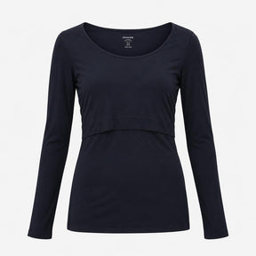 Navy Blue Viscose Stretch Scoop Neck Long Sleeve N