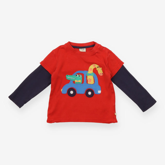 Raglan Red and Navy Croc and Giraffe Applique